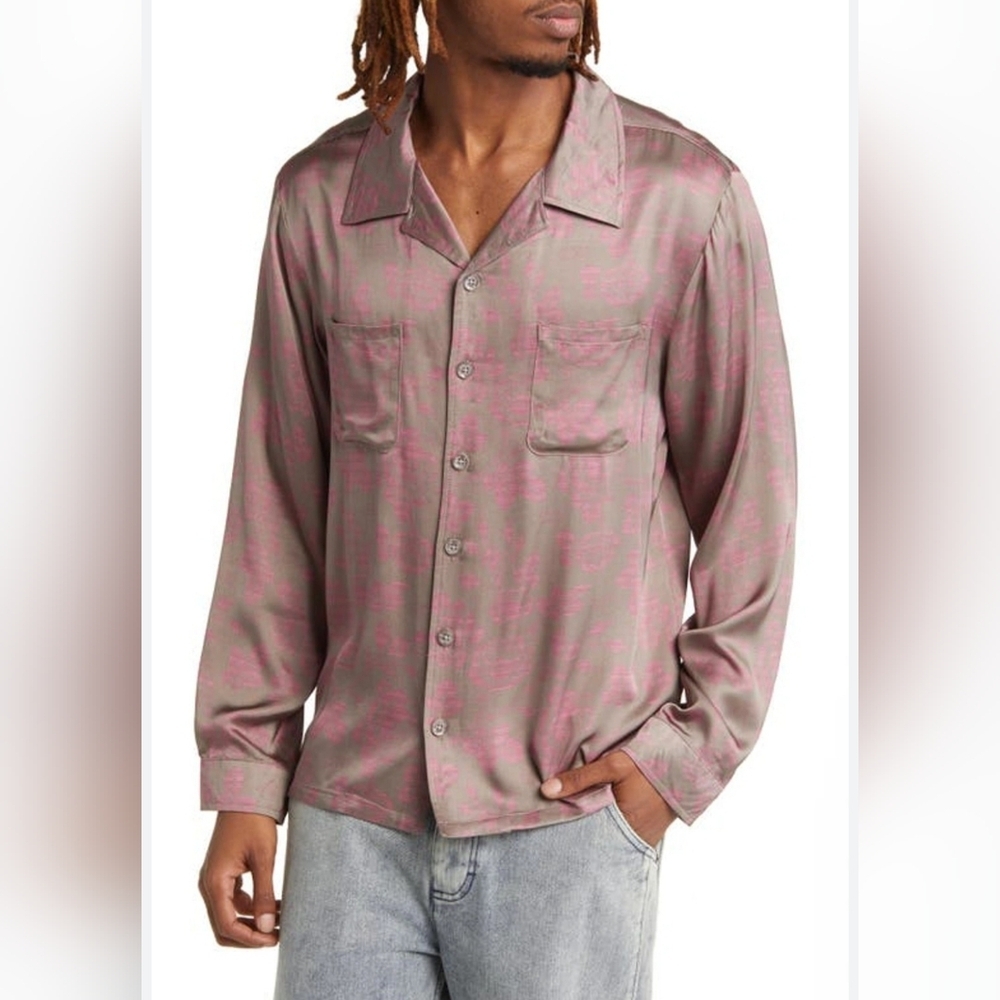 HONOR THE GIFT Men's Floral Satin Button Up Long Sleeve Shirt Size XXL